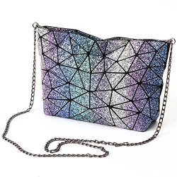 Laser Shiny Sequined Tote Handbag Geometric Diamond Shoulder Bag Silver