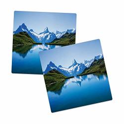 Lunarable Nature Sandstone Coaster Set Of 2 Famous Majestic Snowy Peaks And Lake Image High Hills Swiss Alps In Northern Europe Absorbant Square Coasters