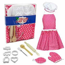 Kanzd 12PC Kids Cooking And Baking Set Kitchen Costume Pretend Role Play Kit Apron Hat A