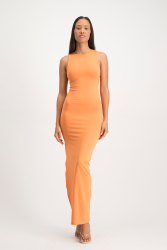 Melanie Open Back Maxi Dress With Slit - Dusty Orange - S