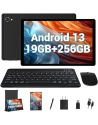Android 13 Tablet With Keyboard 10.4 Inch Tablets 19GB 8+11 RAM 256GB Storage Tablet 1TB Expandable 8 Core Processor 2000 1200 Ips 2.4G 5G Wifi 8000MAH Bt 5.0 Gps Android Tablets Bundle-black