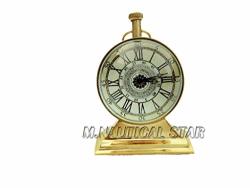 M.nautical Star Vintage Shiny Brass Handmade Table Clock Roman Number Classic Design Home & Office Decorative