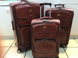 Set Of 3 Suitcases Travel Trolley Luggage Polyester Leather And Universal Wheels