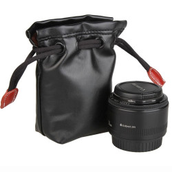 Soft Pu Leather + Villus Storage Bag With Stay Cord For Camera Lens Size: 70mm X 60mm X 130mm