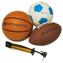 Active Kyds Sports Ball Set: Football Soccer Ball And Basketball With Hand Pump