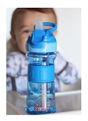 Nuby Thirsty Kids Flip-it Freestyle On the Go Water Bottle with Bite  Resistant Hard Straw