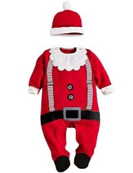Mowmee Baby Girls Boys Christmas Long Sleeve Striped Romper With A Hat 80 6-12M Red