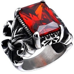 Large Men's Stainless Steel Crystal Dragon Claw Knight Cross Flower Gothic Vintage Ring Silver Red Size 10