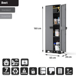 Storage Cabinet High Spaceo Black Grey 180X65X39CM