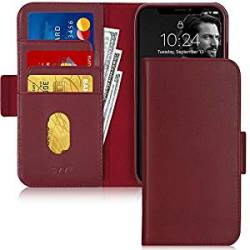 FYY Iphone 11 Pro Case Cowhide Genuine Leather Rfid Blocking Flip Wallet Phone Case Cover Wine Red