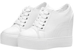 Wedges Sneakers For Women White Platform High Heel Low-top Walking Sneakers Fashion 7 White
