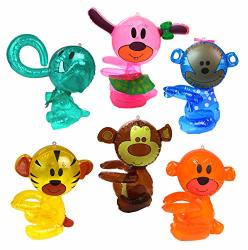 Inflatable Animals Assorted Pack Of 6 Inflatable Zoo Animals For Jungle Safari Party Supplies Decorations And Favors - Lion Tiger Elephant And More Hug