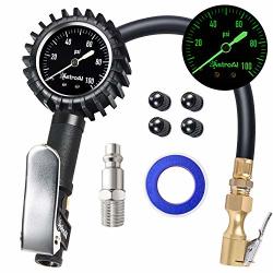 AstroAI Upgraded 100 Psi Tire Inflator With Pressure Gauge Heavy Duty With Large 2 Easy Read Glow Dial Air Chuck Quick Connect Coupler And