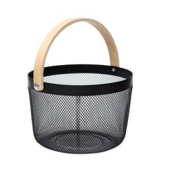 Portable Metal Mesh Fruit & Veg Storage Organizer Basket With Wood Handle