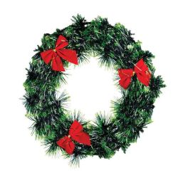 Christmas Wreath - Tinsel - Ribbons - Green & Red - 6 Pack