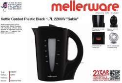 Mellerware Kettle Corded Plastic Black 1.7L 2200W "sabie