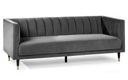 Eva Grey Velvet 3 Seater Channel Sofa