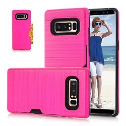 Sinwo For Samsung Galaxy Note 8 Case Luxury Card Pocket Hybrid Armor Silicone Cover Case For Samsung Galaxy Note 8 Hot Pink