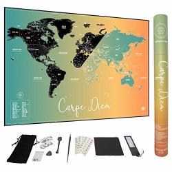 XL Scratch Off Map Of The World + Complete Accessories Kit - 24X36 Inches Premium Office Wall Decor World Map Poster Best Luxury Gift