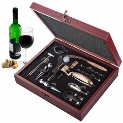 Xuheng Wine Opener Set With Wood Case 9 Piece - Rabbit Corkscrew Red Wine Bottle Opener Wine Pourer Wine Stopper Thermometer Foil Cutter And