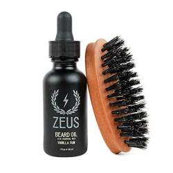 Zeus Beard Oil Kit For Men - Natural Beard Conditioner Softener Kit With 100% Boar Bristle Beard Brush Scent: Vanilla Rum