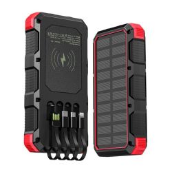 Portable Solar Phone Power Bank With Dual LED Bright Flashlight - Red
