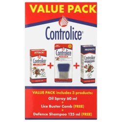 Controlice Value Pack Includes 3 Products Oil Spray + Lice Buster Comb & Defence Shampoo