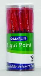 Marlin Liqui Point Retractable Ballpoint Pens - Red Tub Of 25