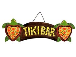 All Seas Imports 22" X 5" Handcarved & Painted Wood "tiki Bar" With Turtles Beach Decor Sign