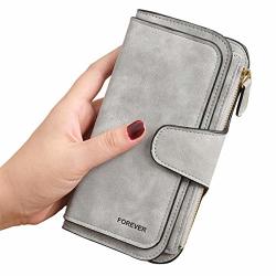 Retro Multiple Slots Women Wallets Long Design Lady Fashion Wallets Large Capacity Leather Clutch Wallet Card Holder Organizer Ladies Purse Gray
