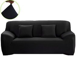 Womaco Stretch Fabric Sofa Slipcover Elastic Pure Color Sofa Couch Settee Cover Anti-mite Pet Dog Cat Protector Seater 74-90" Black