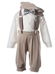 Tuxgear Boys Tan Knicker Set With Blue Paisley Bow Tie And Suspenders 8 Boys