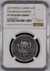 2017 Protea Life Of A Legend 5: Freedom Charter Nelson Mandela Proof Silver R1 PF70 Ngc Graded