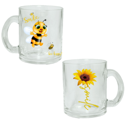 Sunflower Smile - Clear Glass Printed Mug Set Of 2