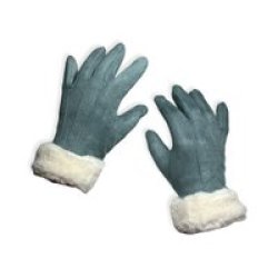 Deerskin Velvet Gloves Sea Green & Cream
