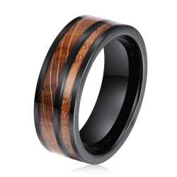 Men's Whisky Wood Black Tungsten Ring WR-219 - 12