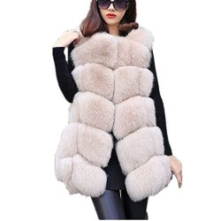 Women Faux Fur Vest Coat Luxury Fox Fur Coat Jackets Winter Warm Fur Vest 2XL Beige