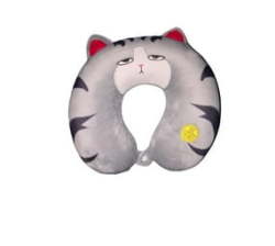 Animated Memory Foam Travel Pillow - Groggy Grey Cat