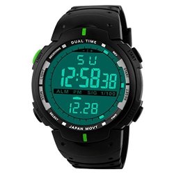 LED Digital Sports Watch Tuscom Fashion Men Rubber Quartz Watch Alarm Waterproof Green