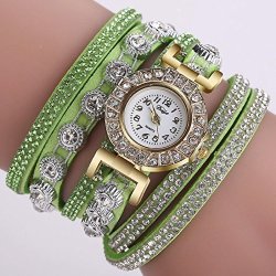 Creazy Women Fashion Casual Analog Quartz Women Rhinestone Watch Bracelet Watch Green