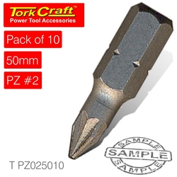 Tork Craft Power Bit Pozi 2 Pz2 50mm 10 Pce Screwdriver Bit Pack
