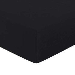 Subrtex Bedding Fitted Sheet Stain Resistant Brushed Microfiber Mattress Cover Easy-fit Soft Wrinkle Free Deep Pocket Queen Black