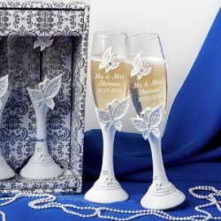 Personalised Butterfly Design Toasting Flutes