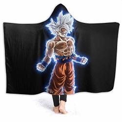 Spring 3D Sherpa Fleece Blanket Anime Japanese Manga Son Goku Masters Ultra Instinct Hooded Blankets Against Shedding Large Family Wearable Blankets For Halloween Camping Holiday