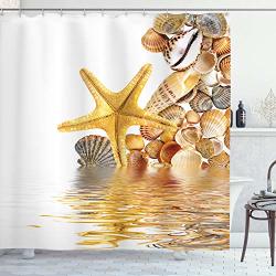 Ambesonne Seashells Shower Curtain Shells And Starfish In Golden Yellow Tones Reflection On Rippling Water Spa Concept Beach Theme Fabric Bathroom Decor Set With