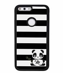 Black White Bars Panda Personalized Google Pixel Black Rubber Phone Case Compatible With Google Pixel 5 Google Pixel 4A 4A 5G 4 XL Google