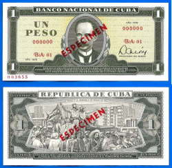 Cuba 1 Peso 1979 Specimen Unc Jose Marti Pesos Centavos Pesos Centavo Caribe America Banknote