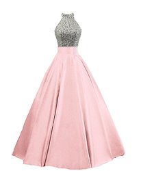 Heimo Women's Sequined Keyhole Back Evening Party Gowns Beaded Formal Prom Dresses Long H123 16 Pink