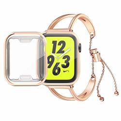 Koudhug Bracelet Compatible Apple Watch Band 38MM 40MM 42MM 44MM With Case Iwatch Series 4 3 2 1 Women Stainless Steel Cuff Wristband With Apple Watch Screen