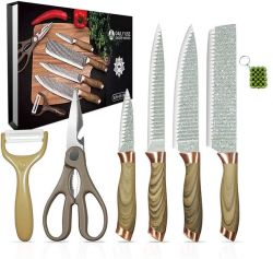 6-PIECE Knife Set With Wooden Block - Essential Cutlery Set & Keyholder
